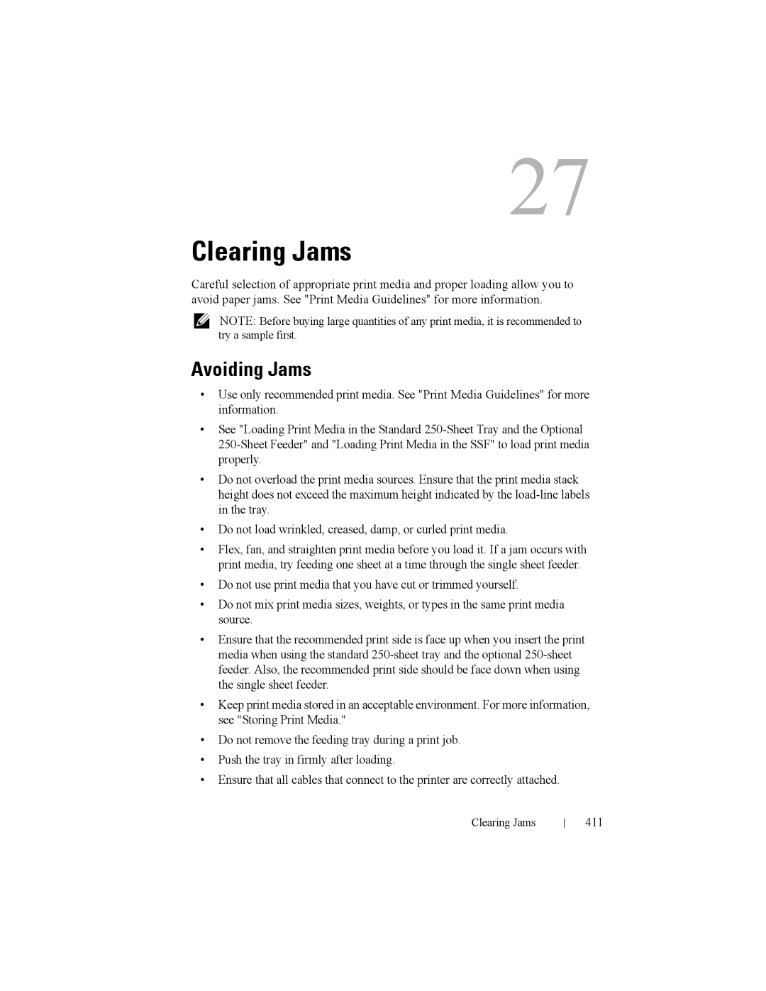 Dell 2150cn manual Clearing Jams, Avoiding Jams, 411 