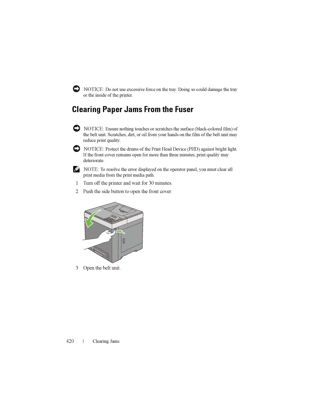 Dell 2150cn manual Clearing Paper Jams From the Fuser 