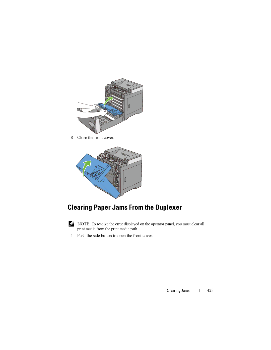 Dell 2150cn manual Clearing Paper Jams From the Duplexer, 423 