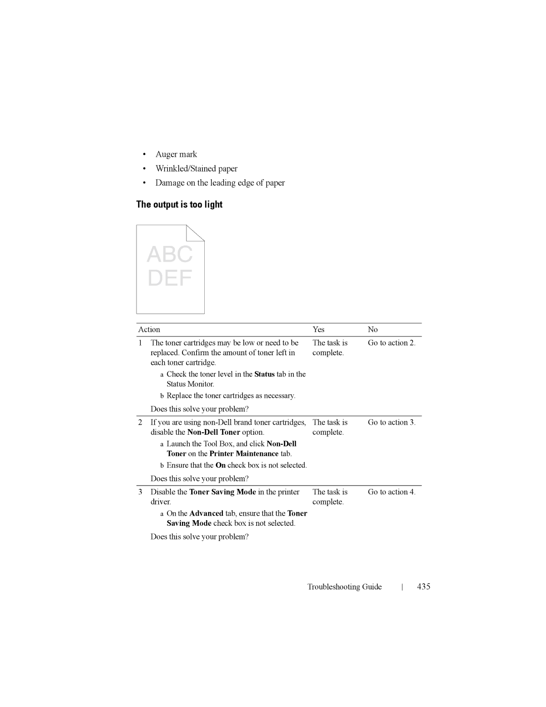 Dell 2150cn manual Output is too light, 435 