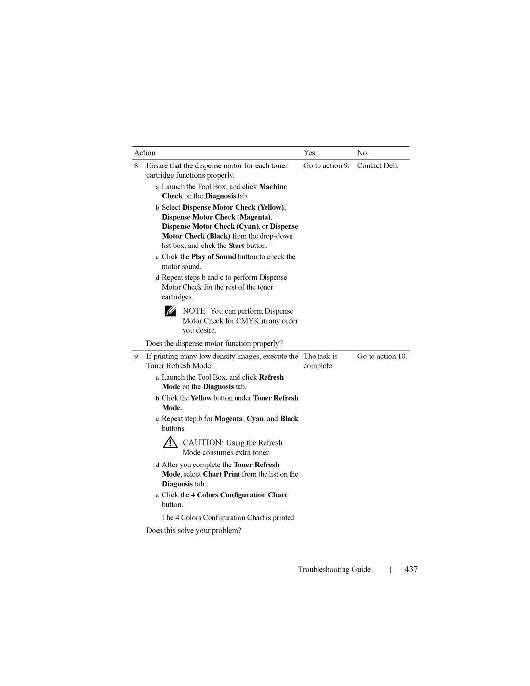 Dell 2150cn manual 437, Click the 4 Colors Configuration Chart button 