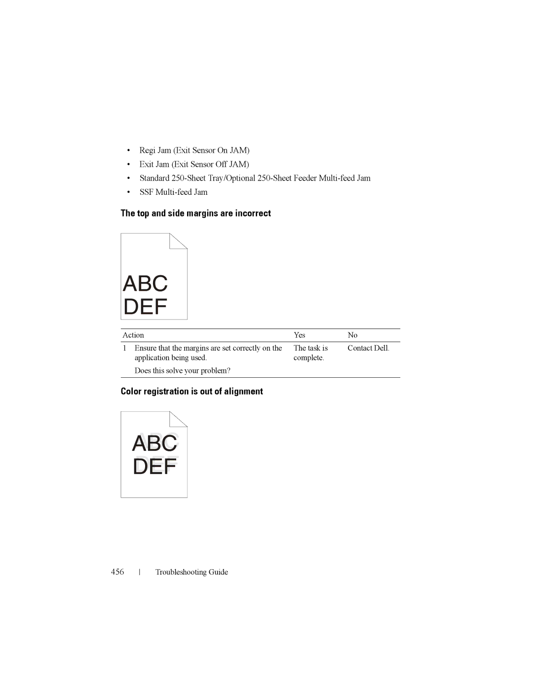 Dell 2150cn manual Top and side margins are incorrect, Color registration is out of alignment, 456 