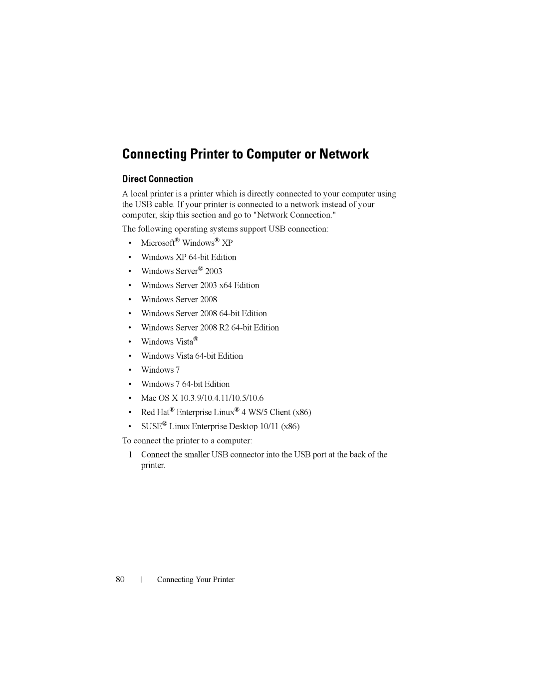 Dell 2150cn manual Connecting Printer to Computer or Network, Direct Connection 