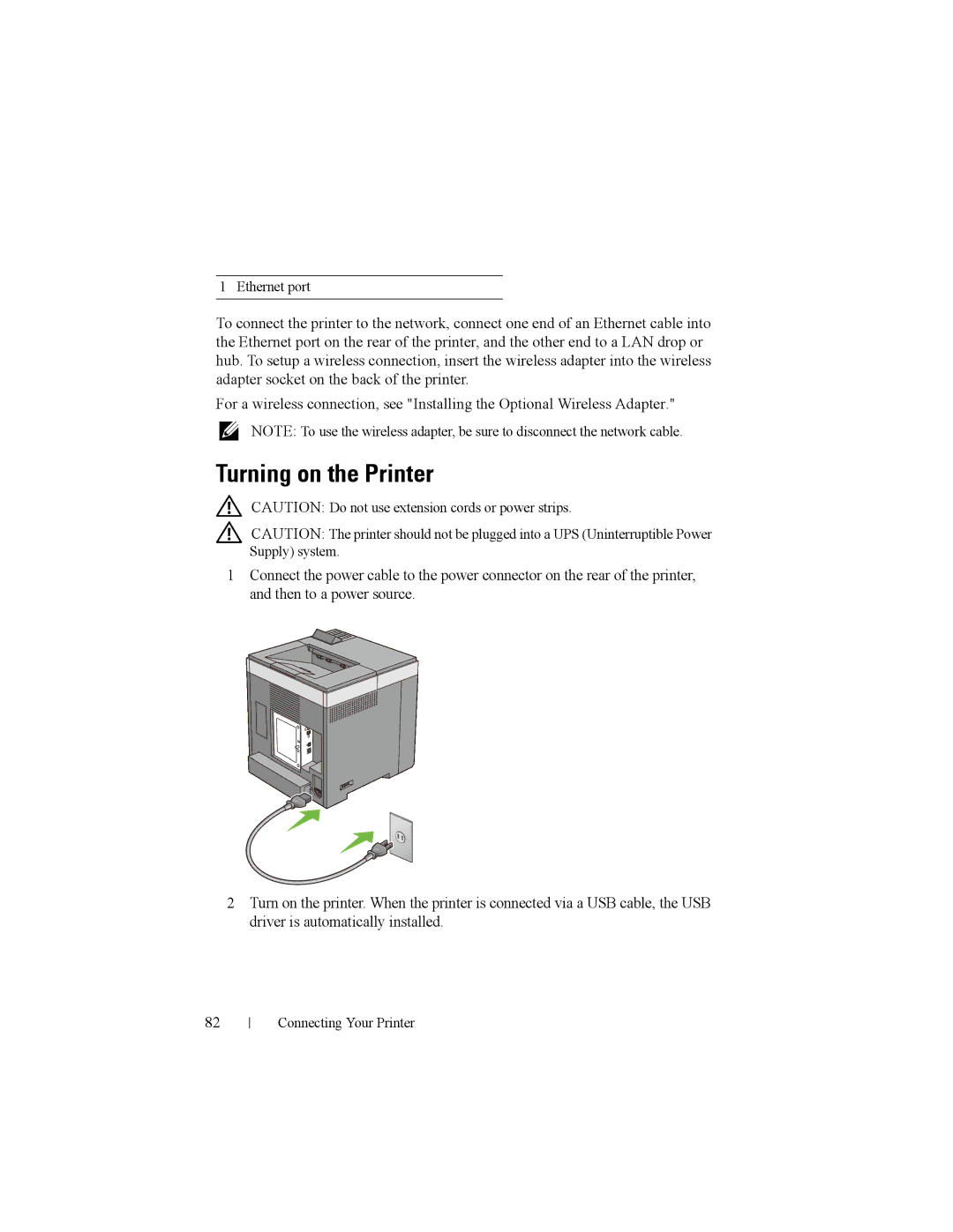 Dell 2150cn manual Turning on the Printer 