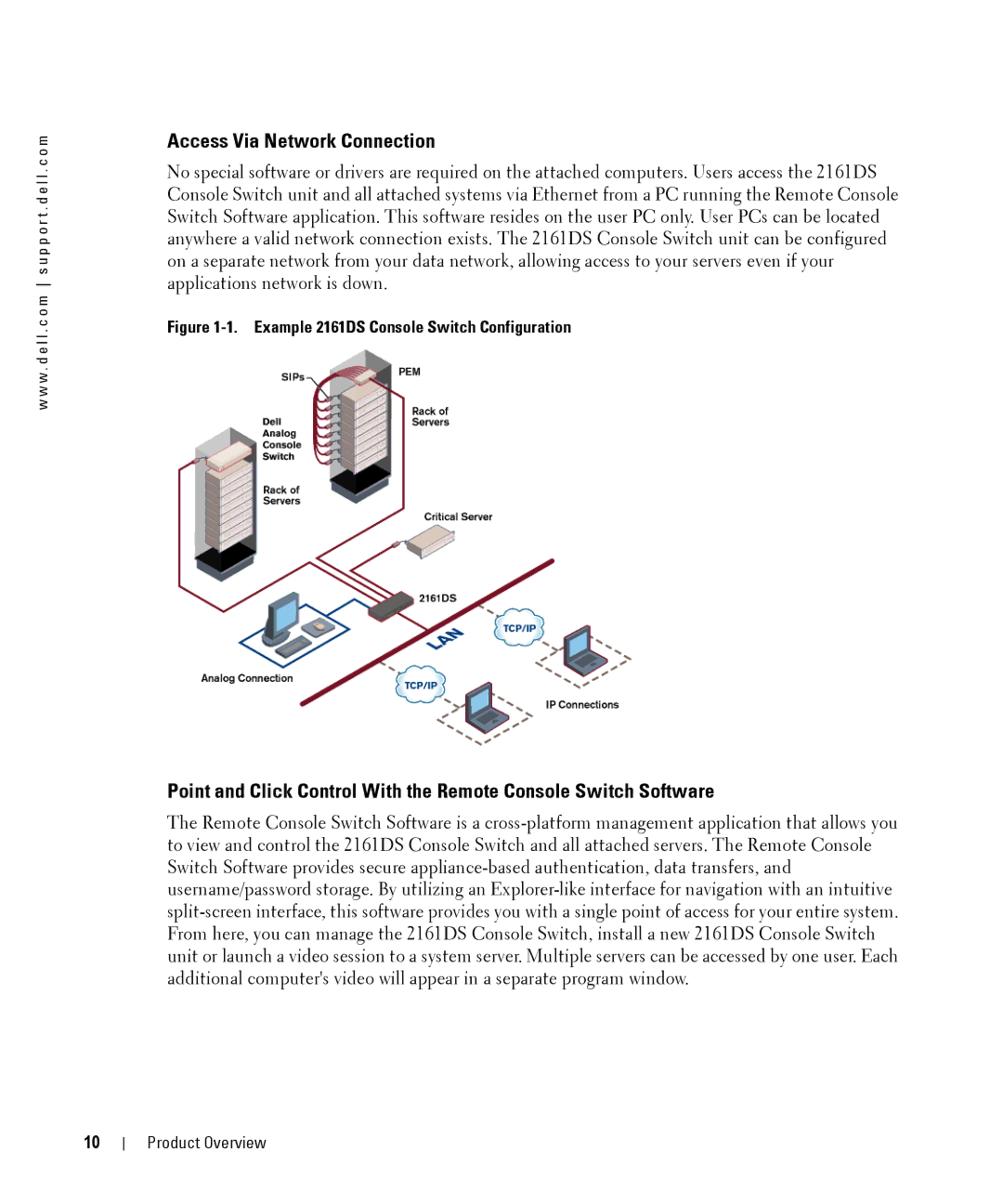 Dell manual Access Via Network Connection, Example 2161DS Console Switch Configuration 