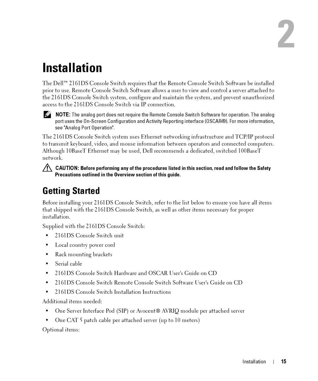 Dell 2161DS manual Installation, Getting Started 