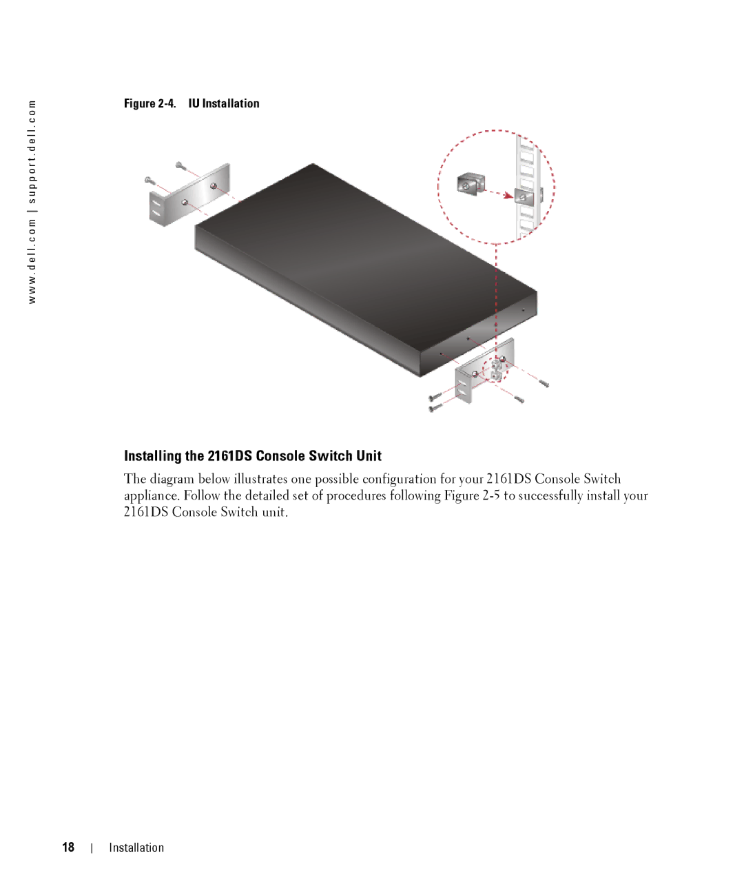 Dell manual Installing the 2161DS Console Switch Unit, IU Installation 