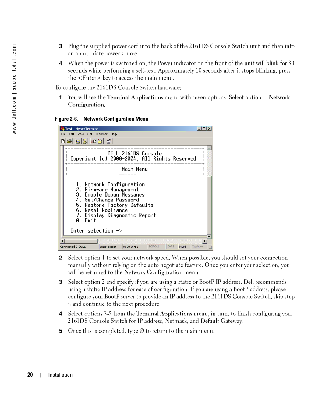 Dell 2161DS manual Network Configuration Menu 