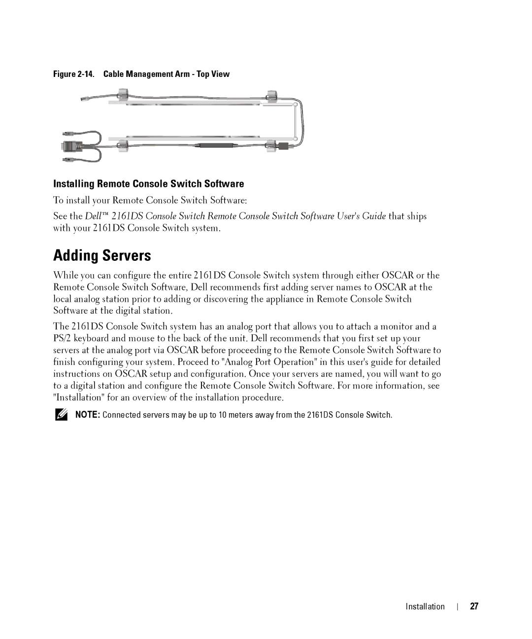 Dell 2161DS manual Adding Servers, Installing Remote Console Switch Software 