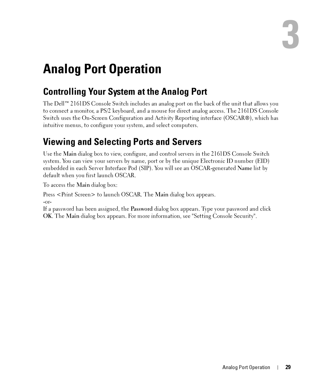 Dell 2161DS manual Controlling Your System at the Analog Port, Viewing and Selecting Ports and Servers 