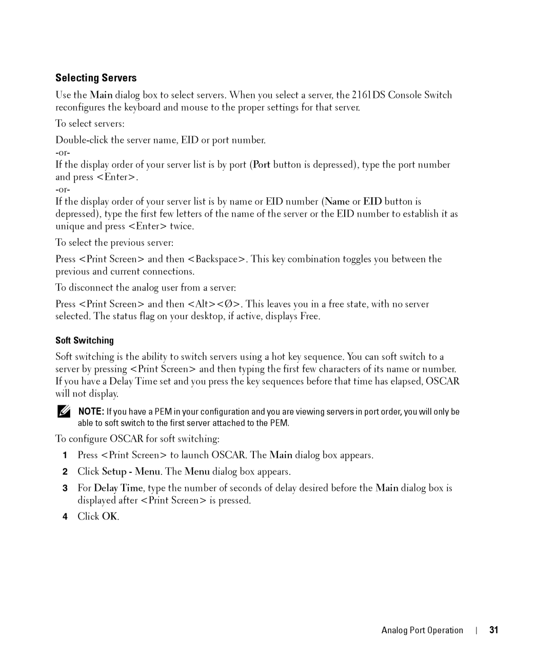 Dell 2161DS manual Selecting Servers, Soft Switching 