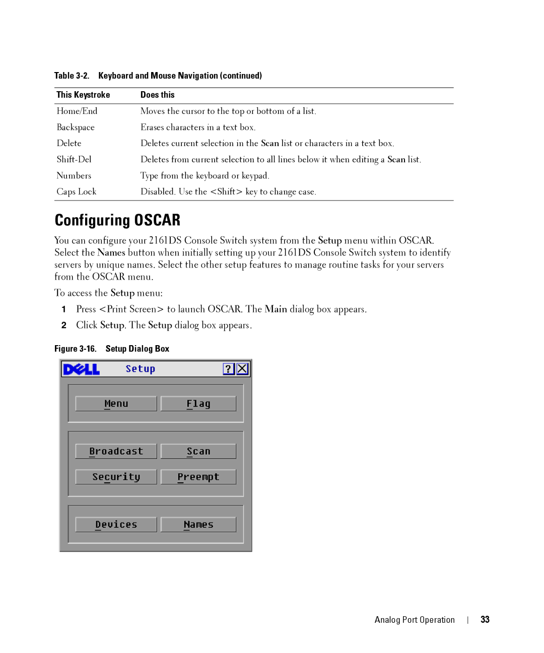 Dell 2161DS manual Configuring Oscar, Setup Dialog Box 