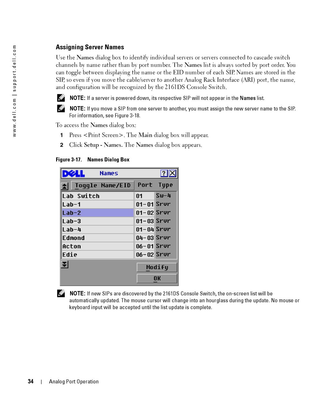 Dell 2161DS manual Assigning Server Names, Names Dialog Box 