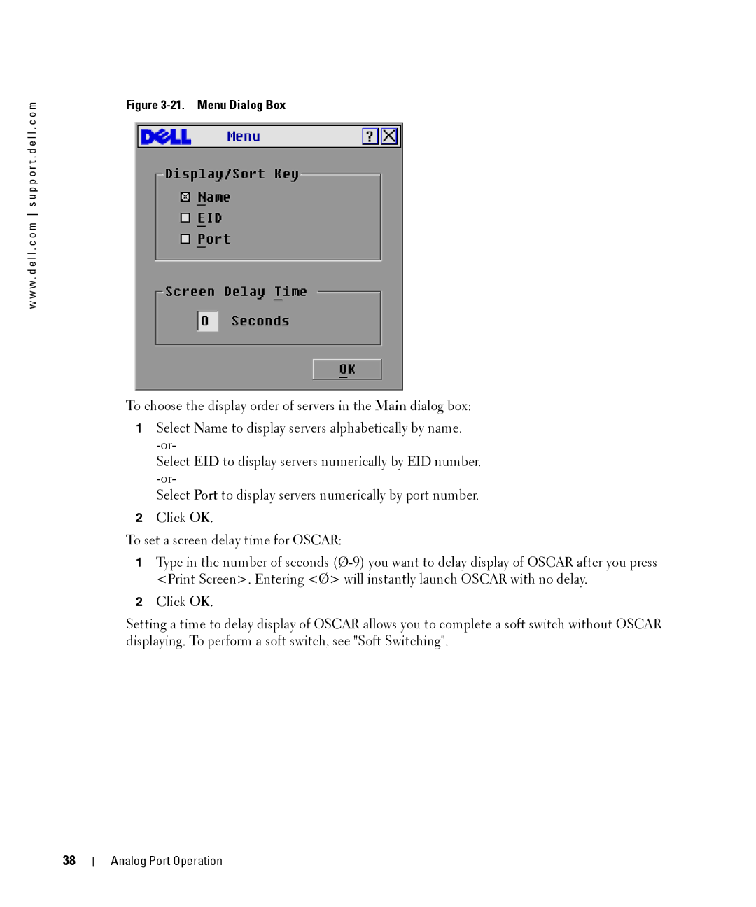 Dell 2161DS manual Menu Dialog Box 