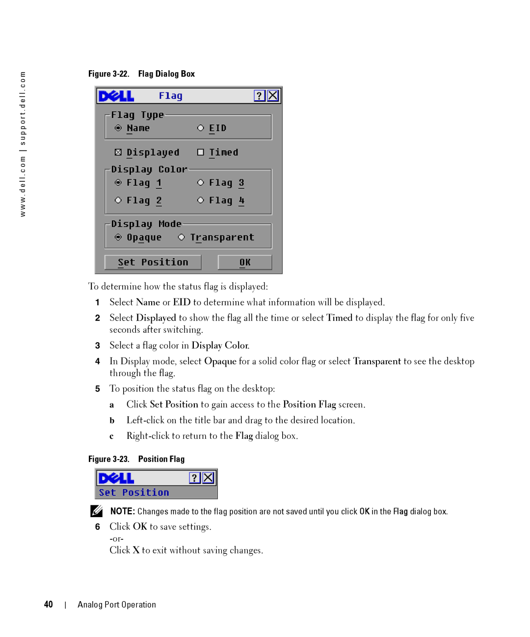 Dell 2161DS manual Flag Dialog Box 