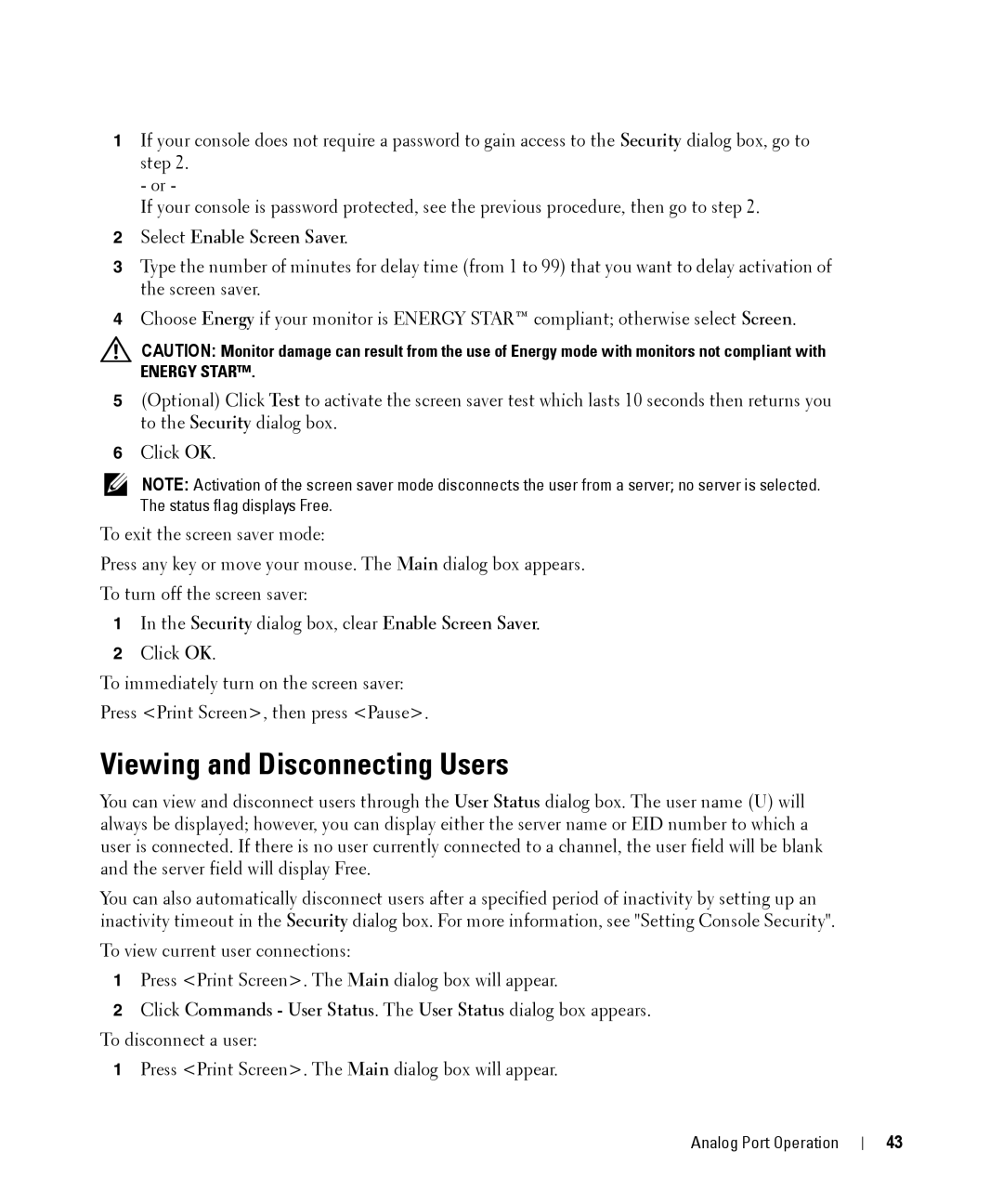 Dell 2161DS manual Viewing and Disconnecting Users 