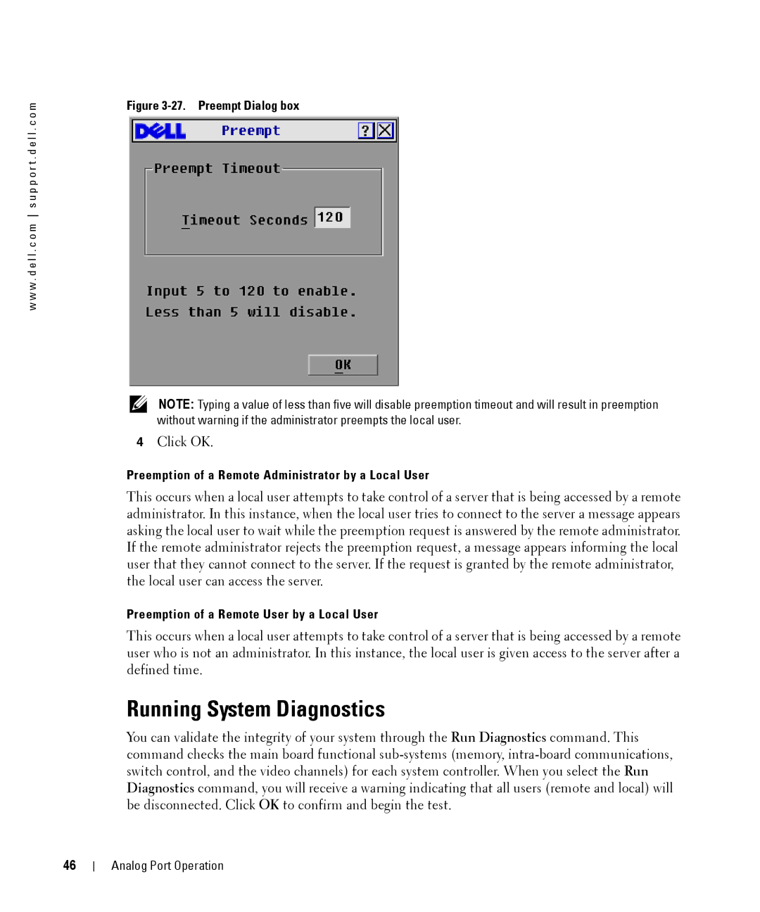 Dell 2161DS manual Running System Diagnostics, Preempt Dialog box 