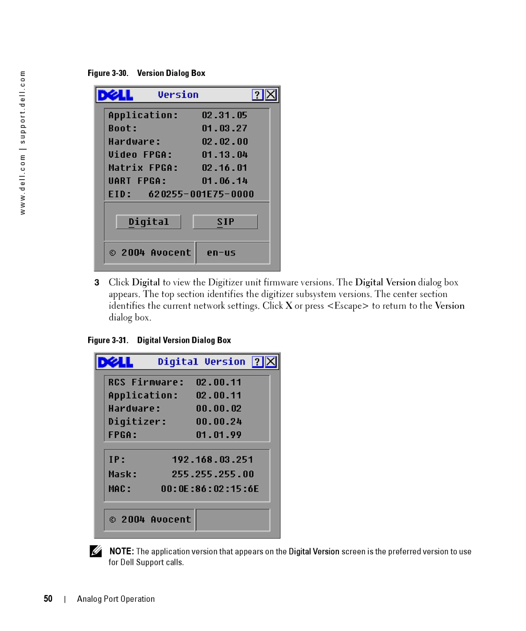 Dell 2161DS manual Version Dialog Box 