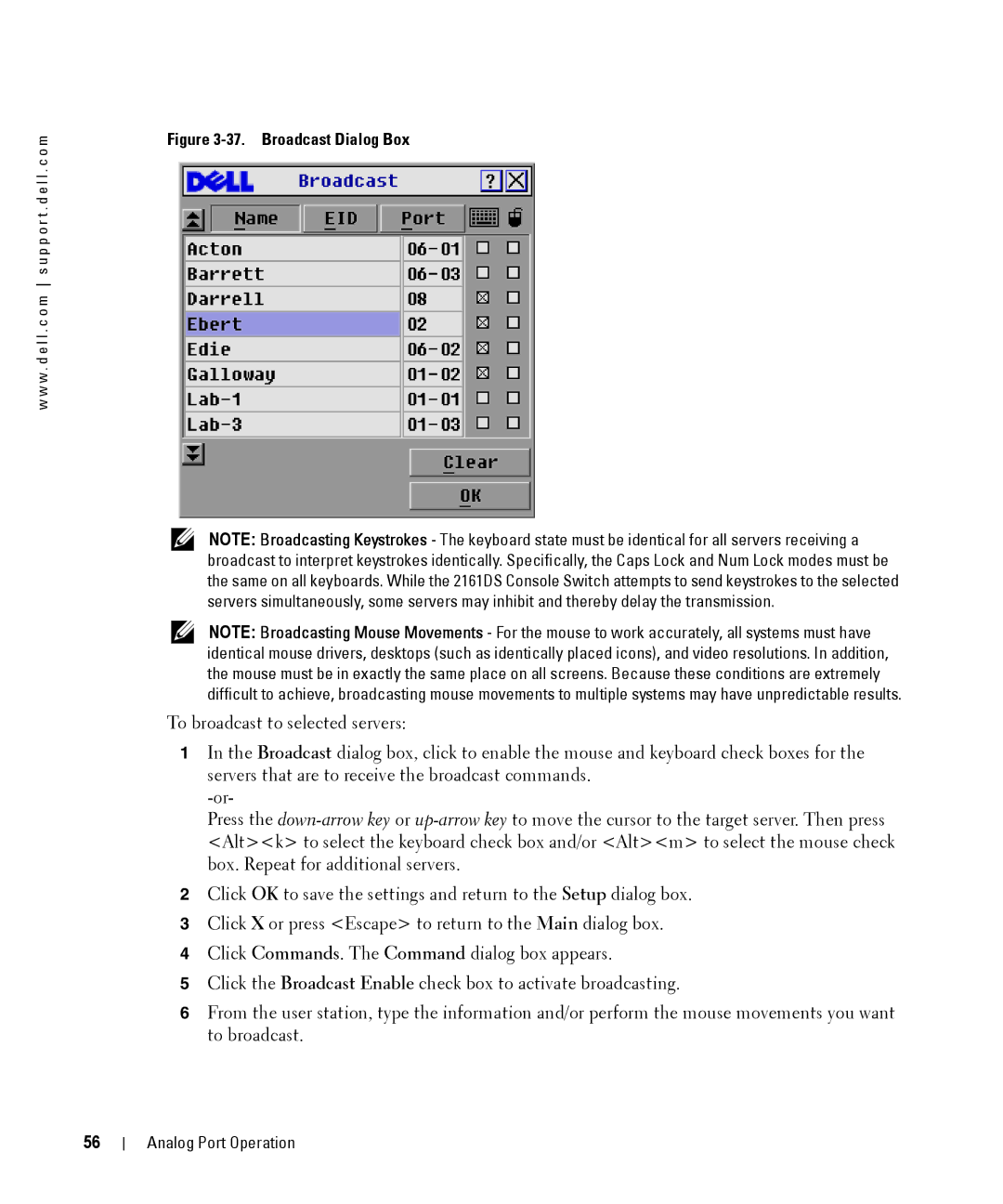 Dell 2161DS manual Broadcast Dialog Box 