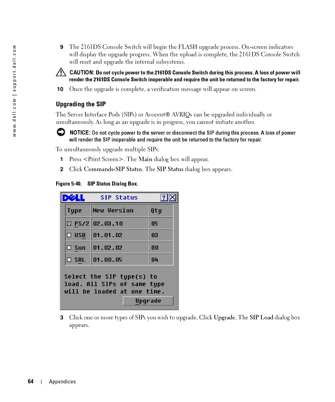 Dell 2161DS manual Upgrading the SIP, SIP Status Dialog Box 