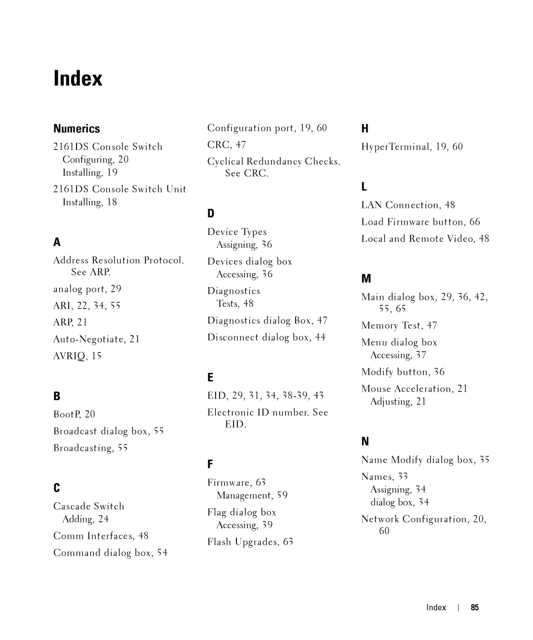 Dell 2161DS manual Index 