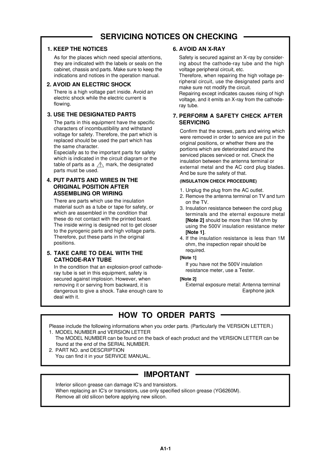 Dell 21N21E2 service manual Servicing Notices on Checking, HOW to Order Parts, Insulation Check Procedure 