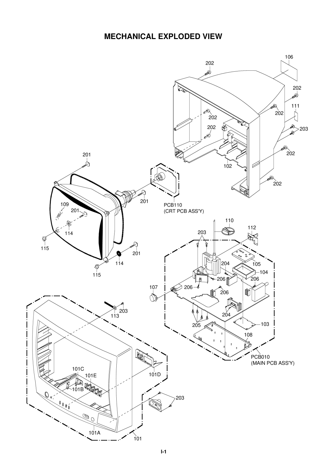 Dell 21N21E2 service manual Mechanical Exploded View, CRT PCB Assy 