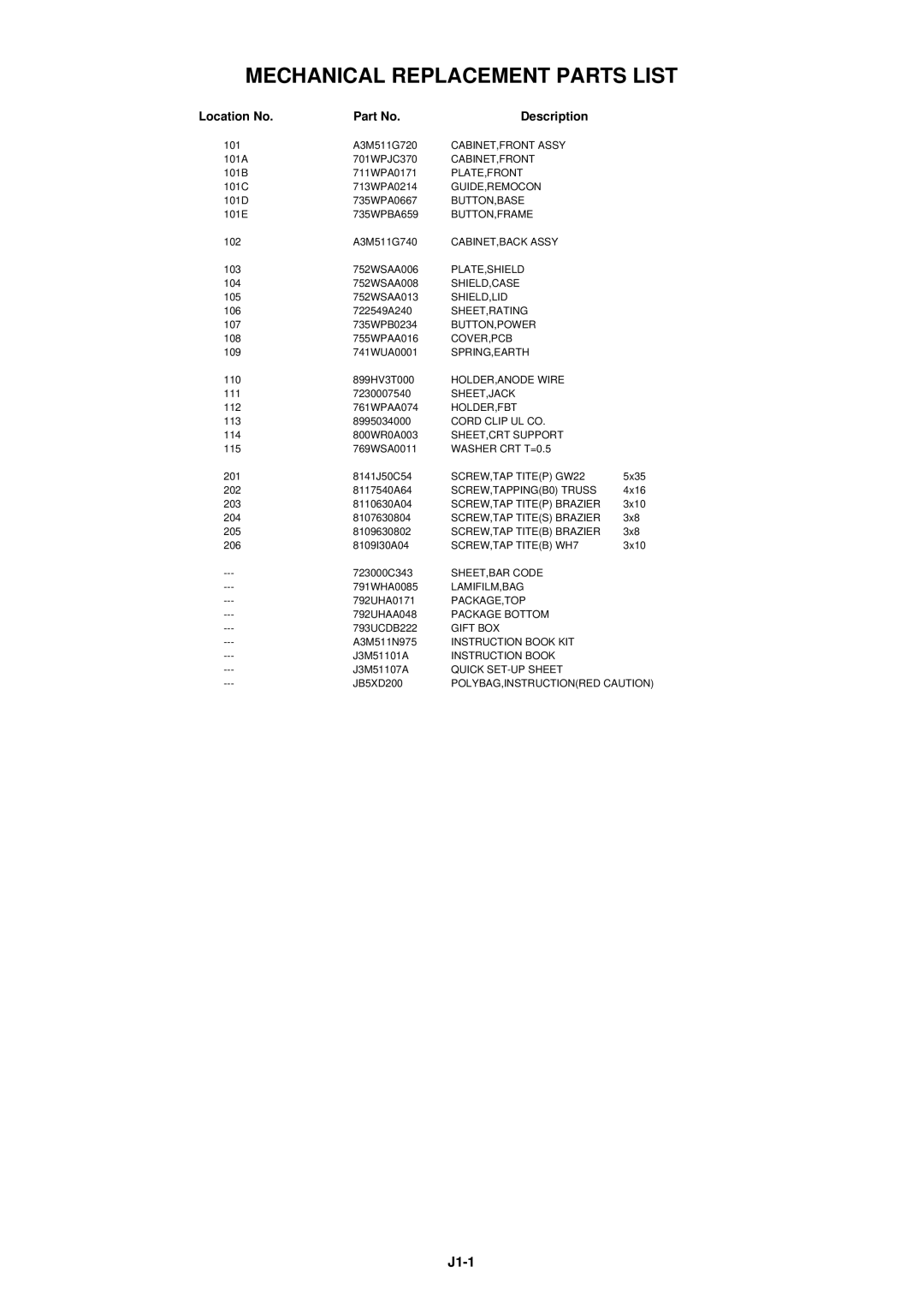 Dell 21N21E2 service manual Mechanical Replacement Parts List 