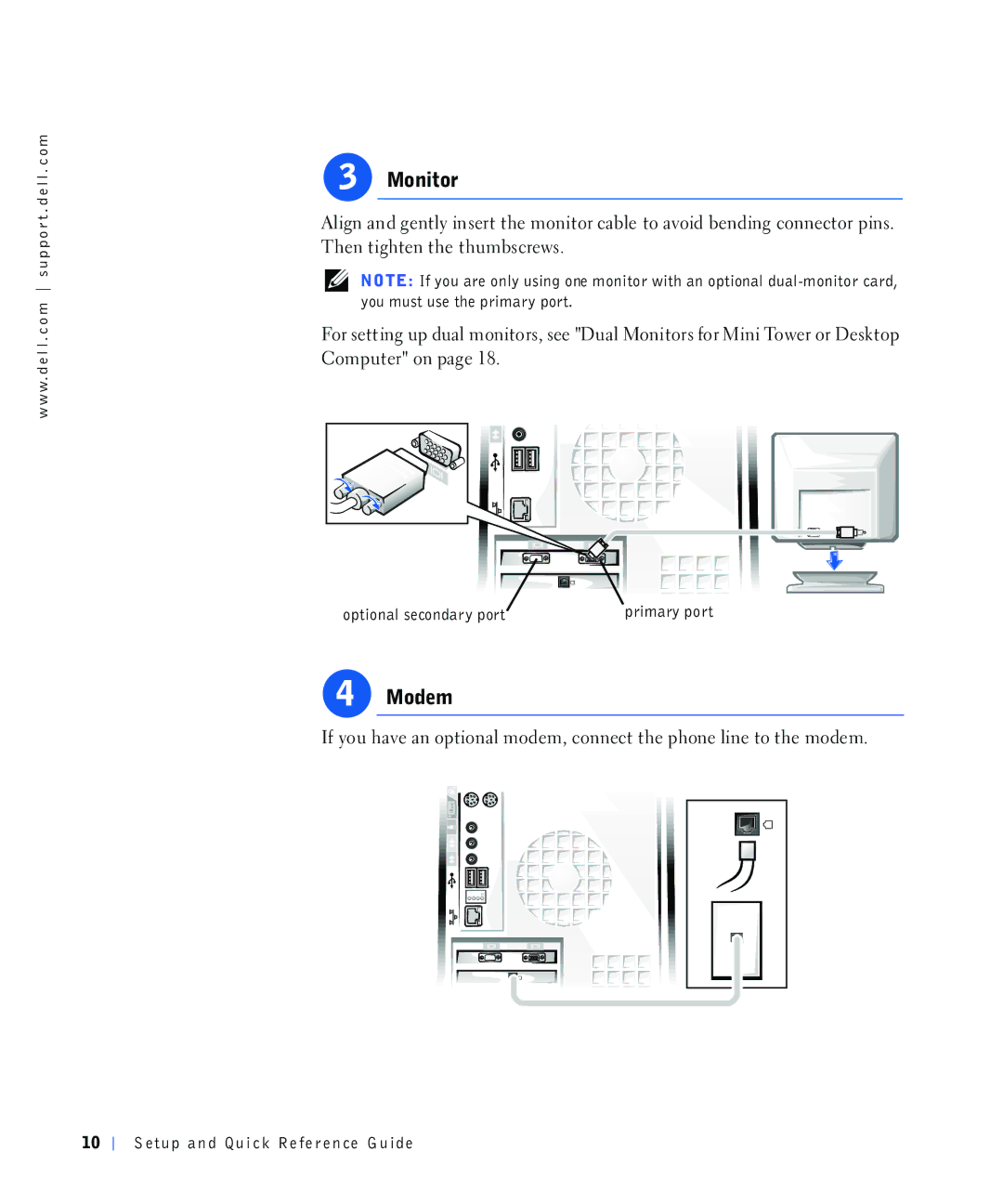 Dell 4390398, 220 Systems manual 0RQLWRU, 0RGHP, 7KHQWLJKWHQWKHWKXPEVFUHZV, Rswlrqdovhfrqgdu\Sruwsulpdu\Sruw 