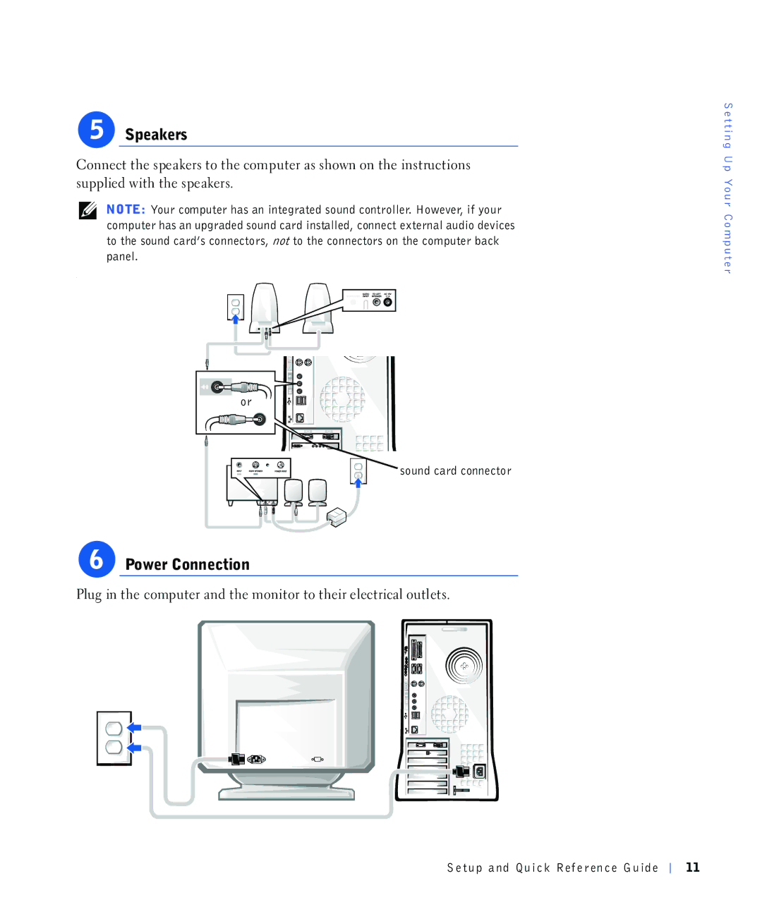 Dell 220 Systems, 4390398 manual 6SHDNHUV, 3RZHU&RQQHFWLRQ, Sdqho, 3OXJLQWKHFRPSXWHUDQGWKHPRQLWRUWRWKHLUHOHFWULFDORXWOHWV 