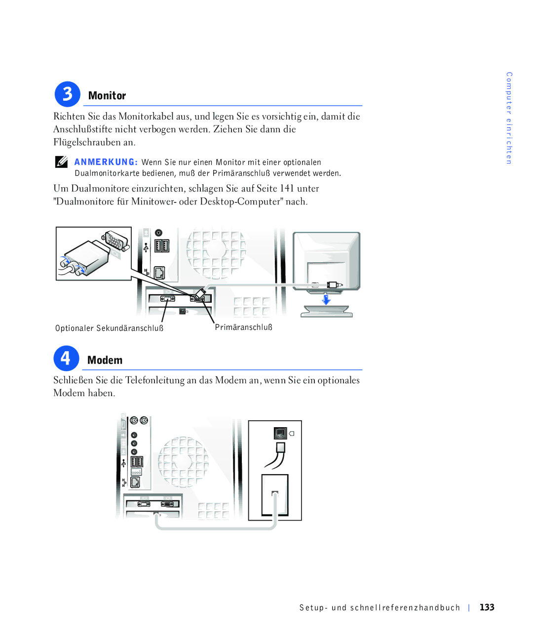 Dell 220 Systems, 4390398 manual 0RQLWRU, 2SWLRQDOHU6HNXQGlUDQVFKOX‰3ULPlUDQVFKOX‰ 