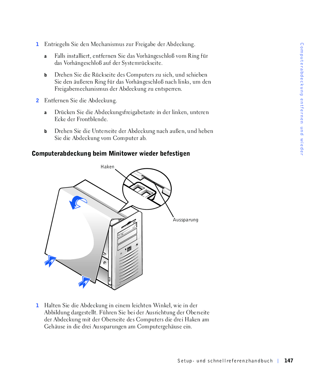 Dell 220 Systems, 4390398 RPSXWHUDEGHFNXQJEHLP0LQLWRZHUZLHGHUEHIHVWLJHQ, QWULHJHOQ6LHGHQ0HFKDQLVPXVXUUHLJDEHGHU$EGHFNXQJ 