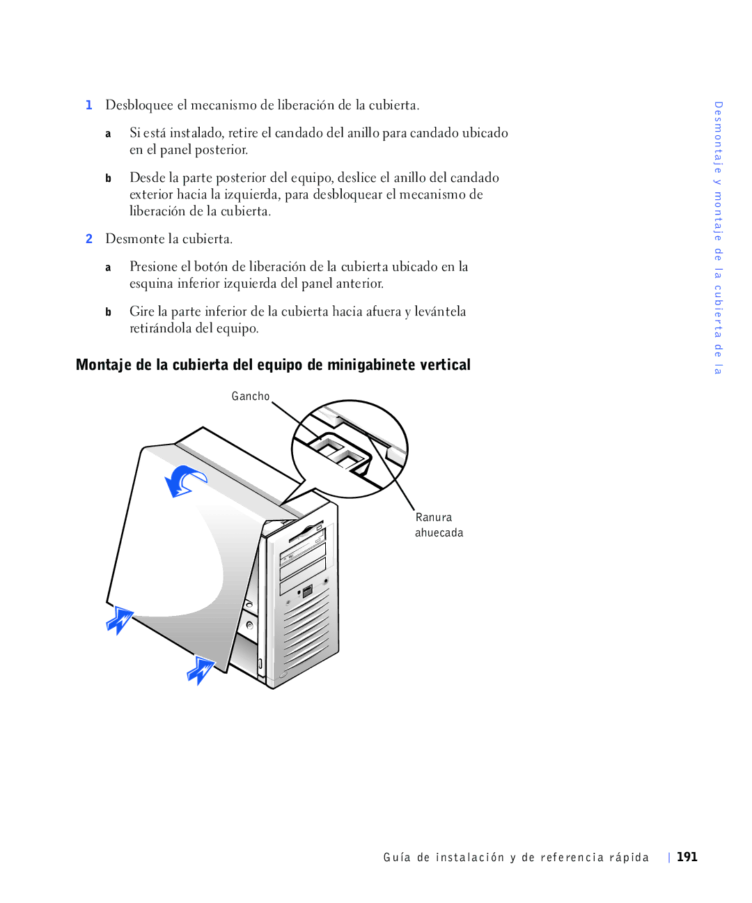 Dell 220 Systems, 4390398 manual 0RQWDMHGHODFXELHUWDGHOHTXLSRGHPLQLJDELQHWHYHUWLFDO, Hqhosdqhosrvwhulru, Hvprqwhodfxelhuwd 