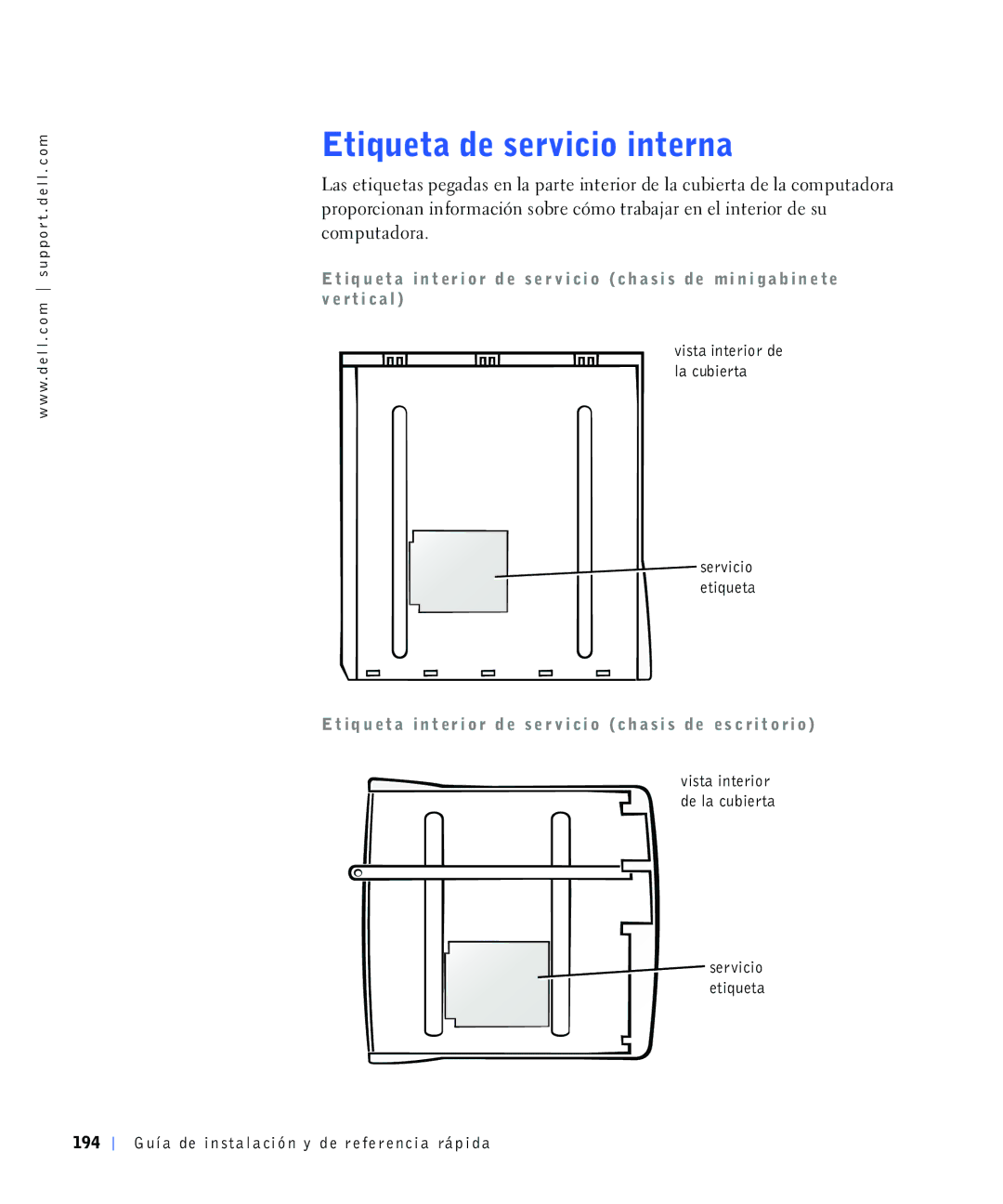 Dell 4390398, 220 Systems manual Wltxhwdghvhuylflrlqwhuqd, Ylvwdlqwhulrugh Odfxelhuwd Vhuylflr Hwltxhwd 