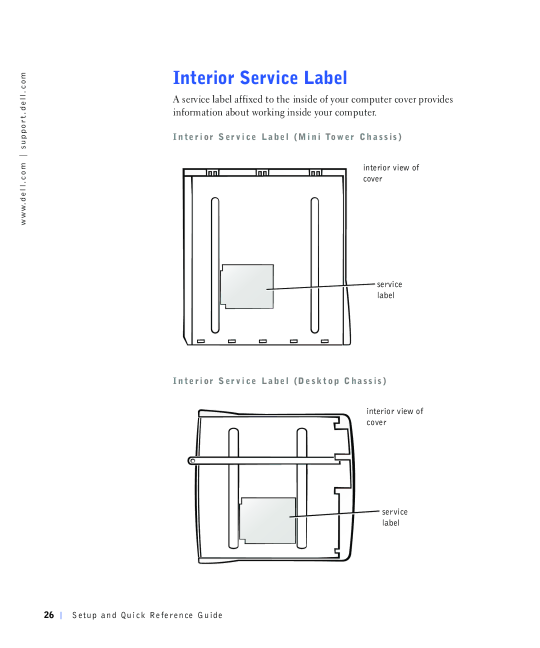 Dell 4390398, 220 Systems manual QWHULRU6HUYLFH/DEHO, Lqirupdwlrqderxwzrunlqjlqvlgh\Rxufrpsxwhu, Lqwhulruylhzri Fryhu, Odeho 