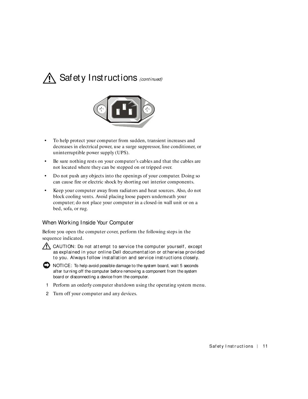 Dell 2200 owner manual When Working Inside Your Computer 