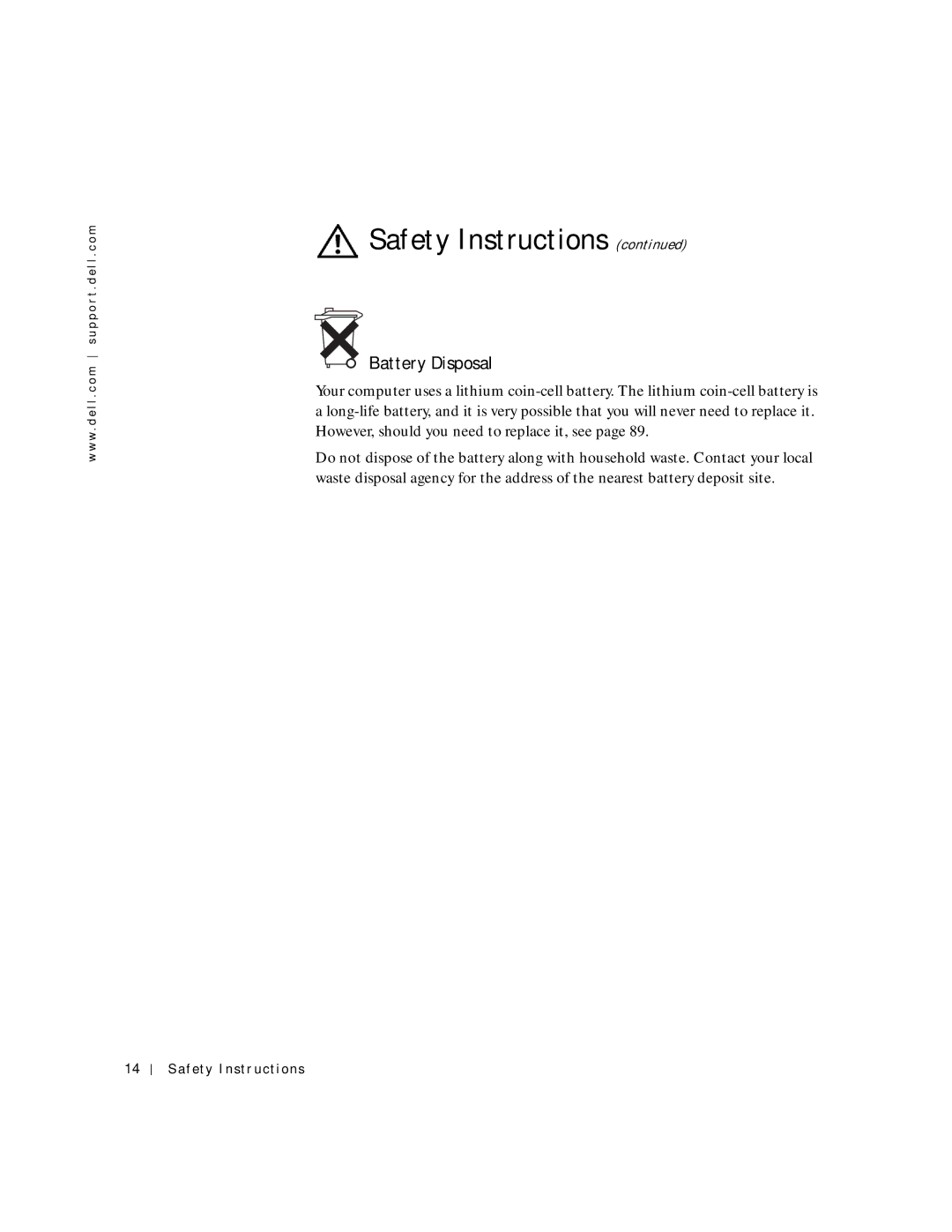 Dell 2200 owner manual Battery Disposal 