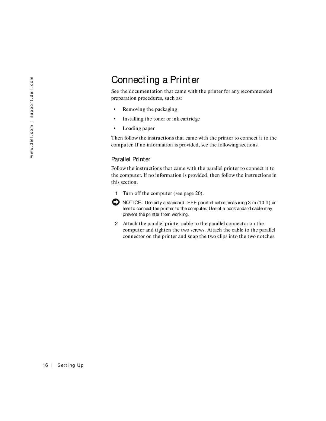 Dell 2200 owner manual Connecting a Printer, Parallel Printer 