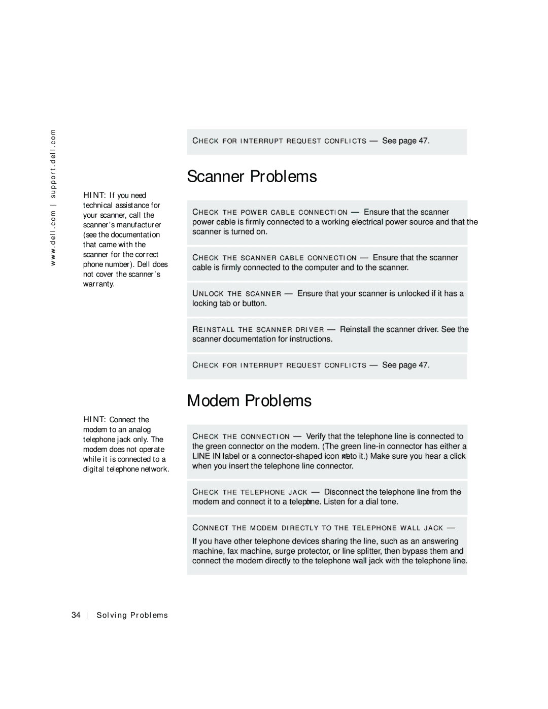 Dell 2200 owner manual Scanner Problems, Modem Problems 