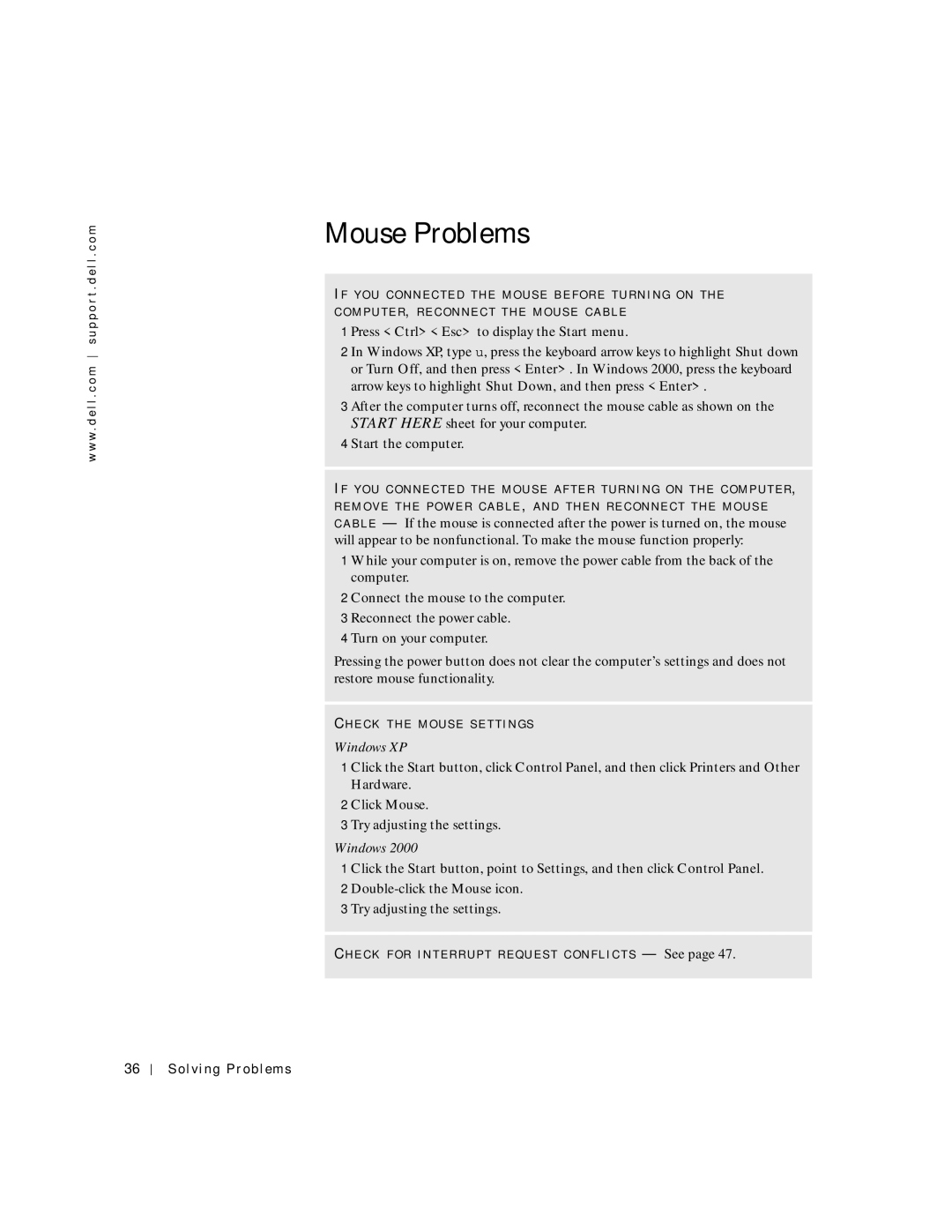 Dell 2200 owner manual Mouse Problems 