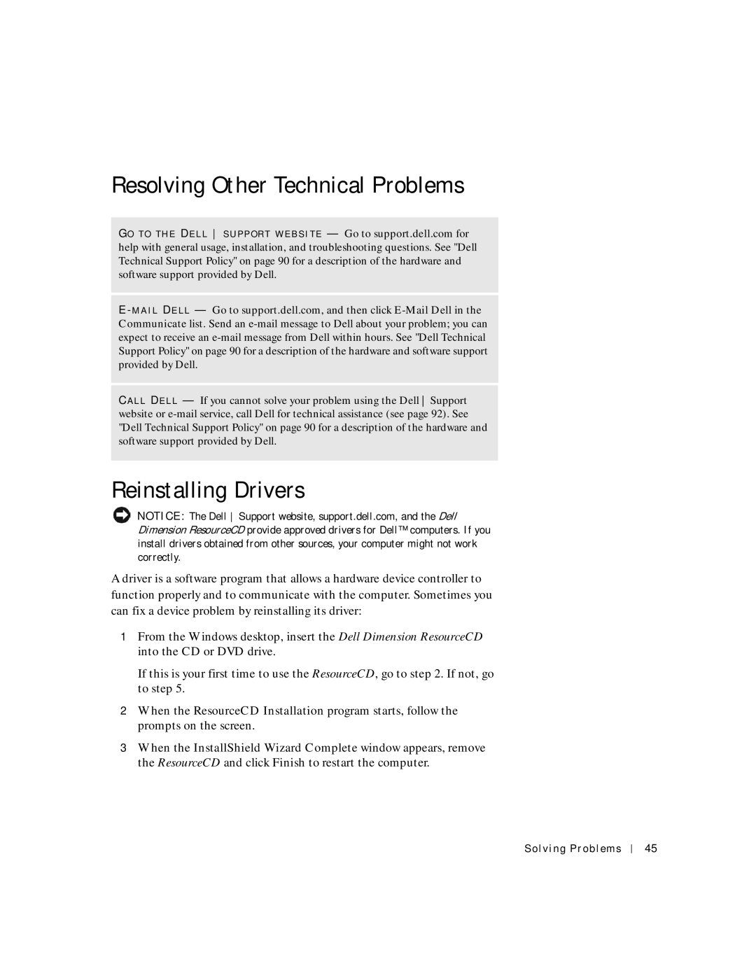 Dell 2200 owner manual Resolving Other Technical Problems, Reinstalling Drivers 