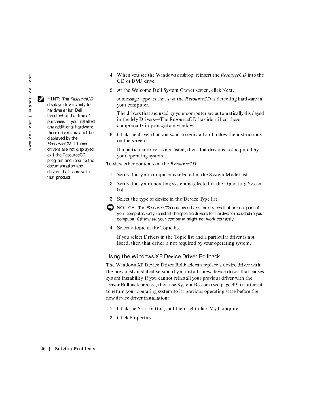 Dell 2200 owner manual Using the Windows XP Device Driver Rollback, At the Welcome Dell System Owner screen, click Next 