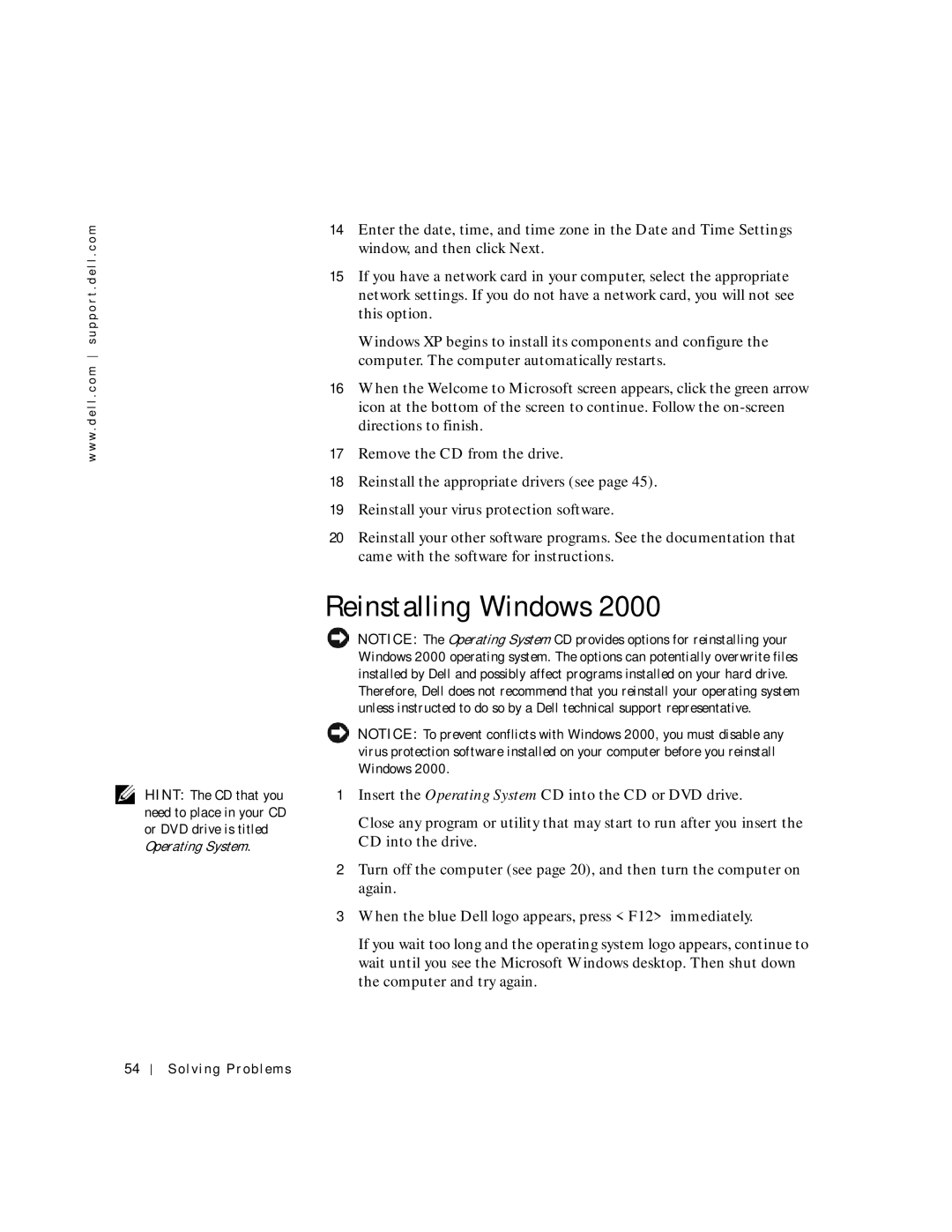 Dell 2200 owner manual Reinstalling Windows 