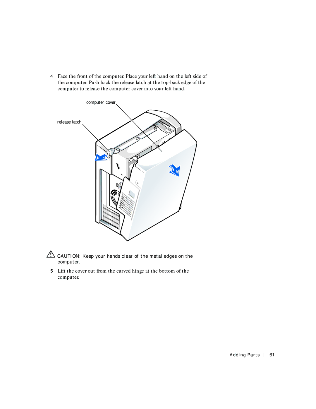 Dell 2200 owner manual Computer cover Release latch 