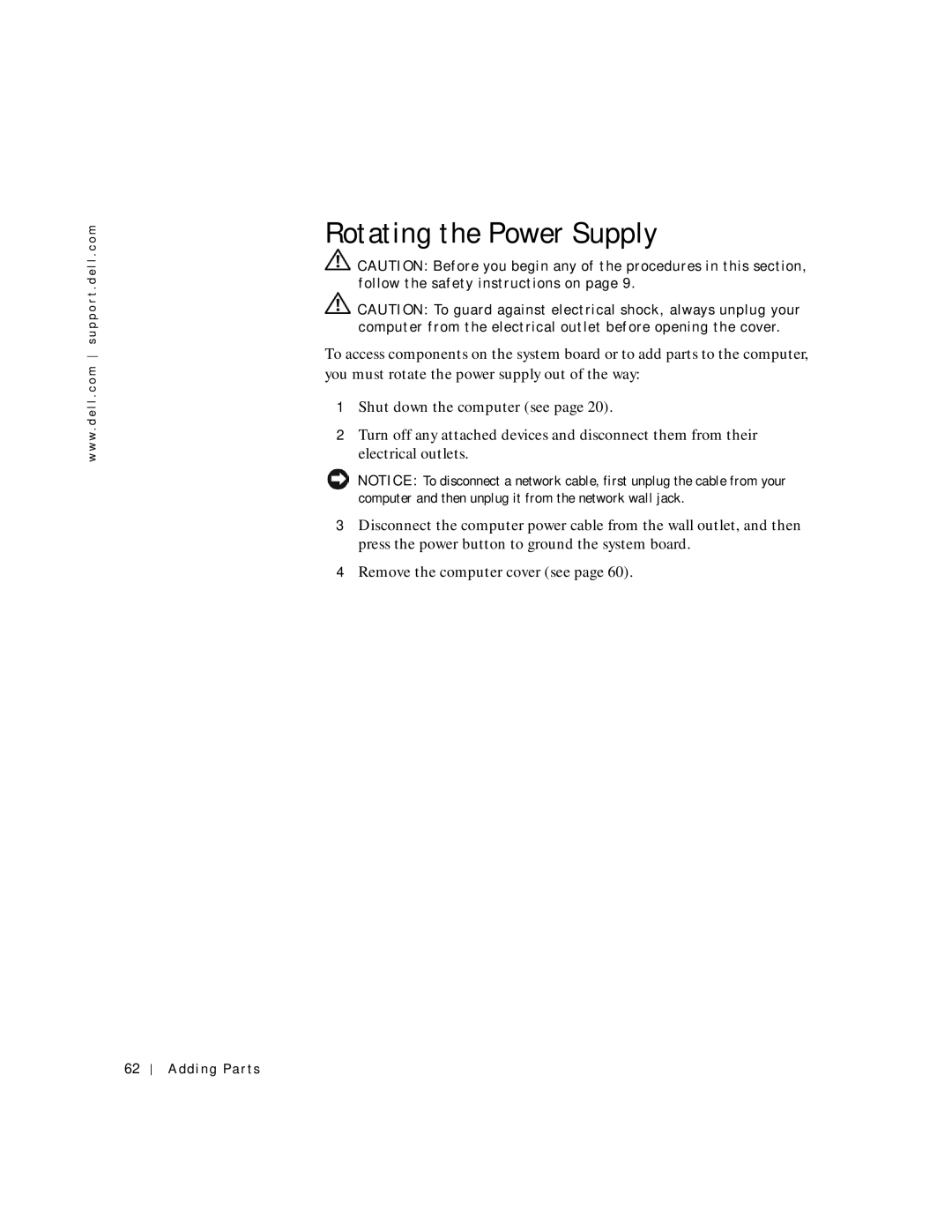 Dell 2200 owner manual Rotating the Power Supply 