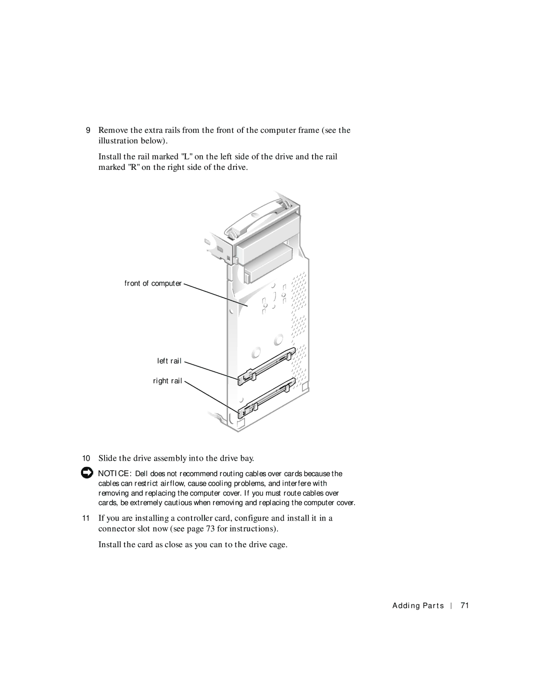 Dell 2200 owner manual Front of computer Left rail right rail 