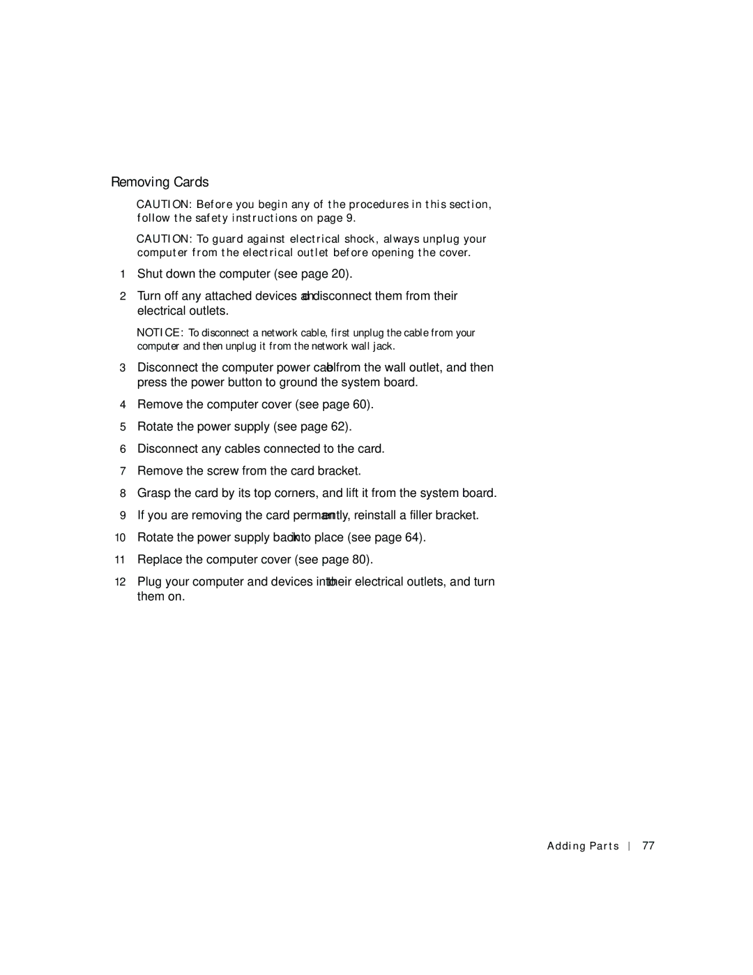 Dell 2200 owner manual Removing Cards 