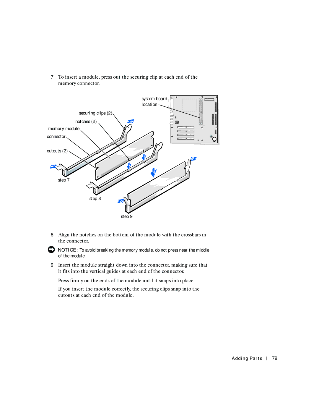 Dell 2200 owner manual Securing clips 2 notches 