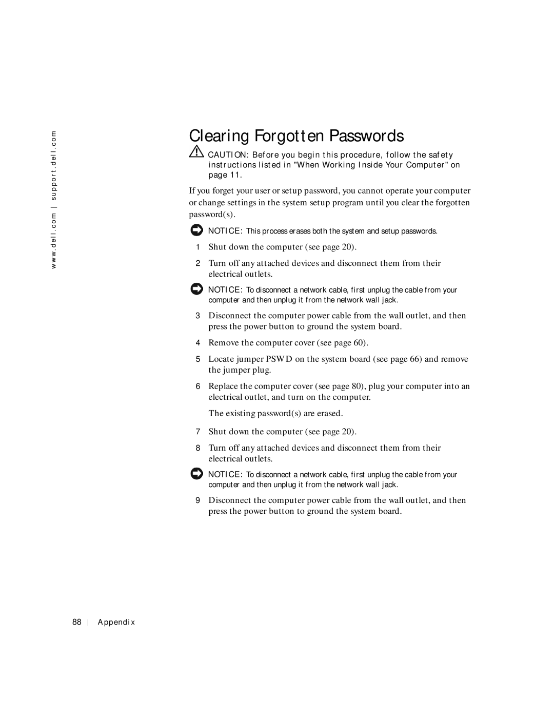 Dell 2200 owner manual Clearing Forgotten Passwords 