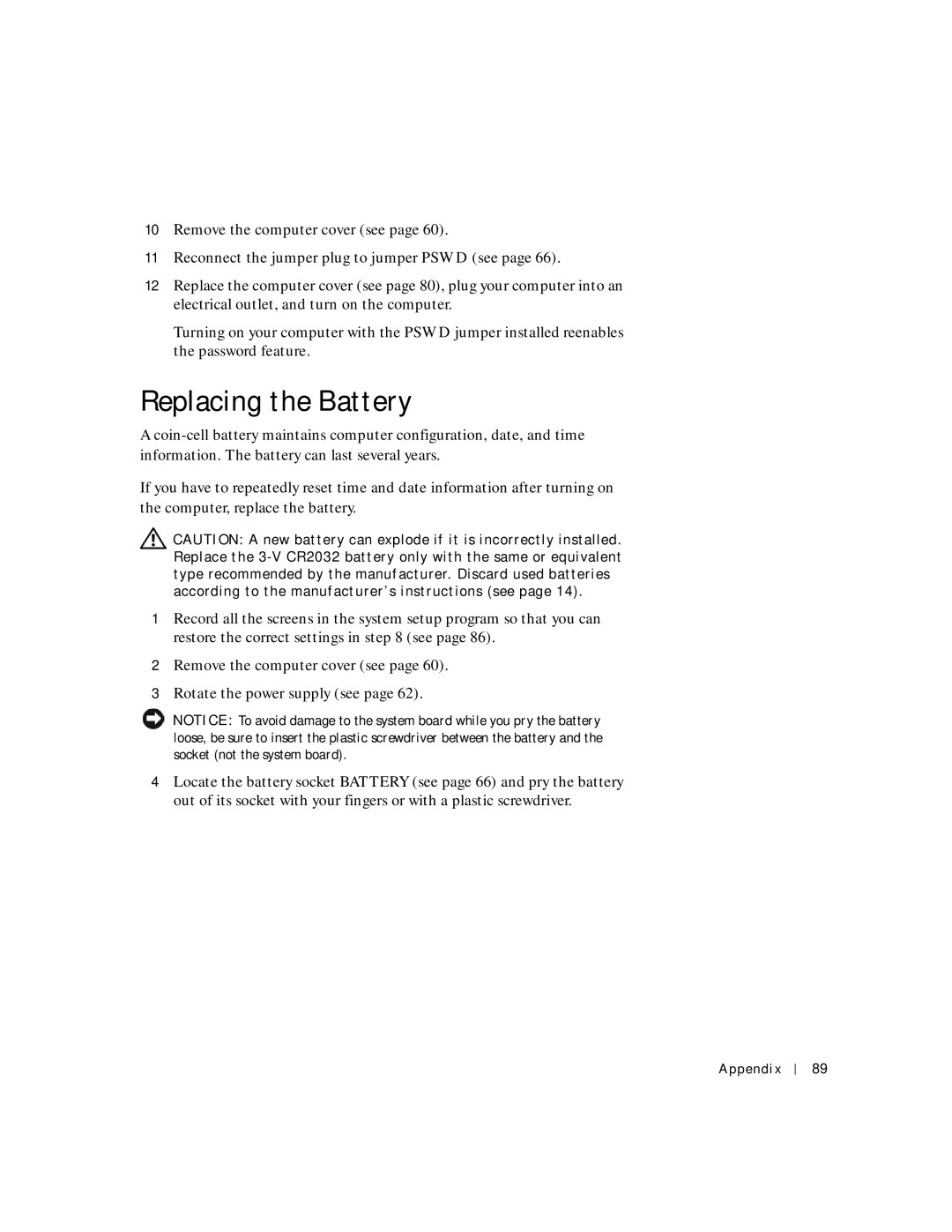 Dell 2200 owner manual Replacing the Battery 